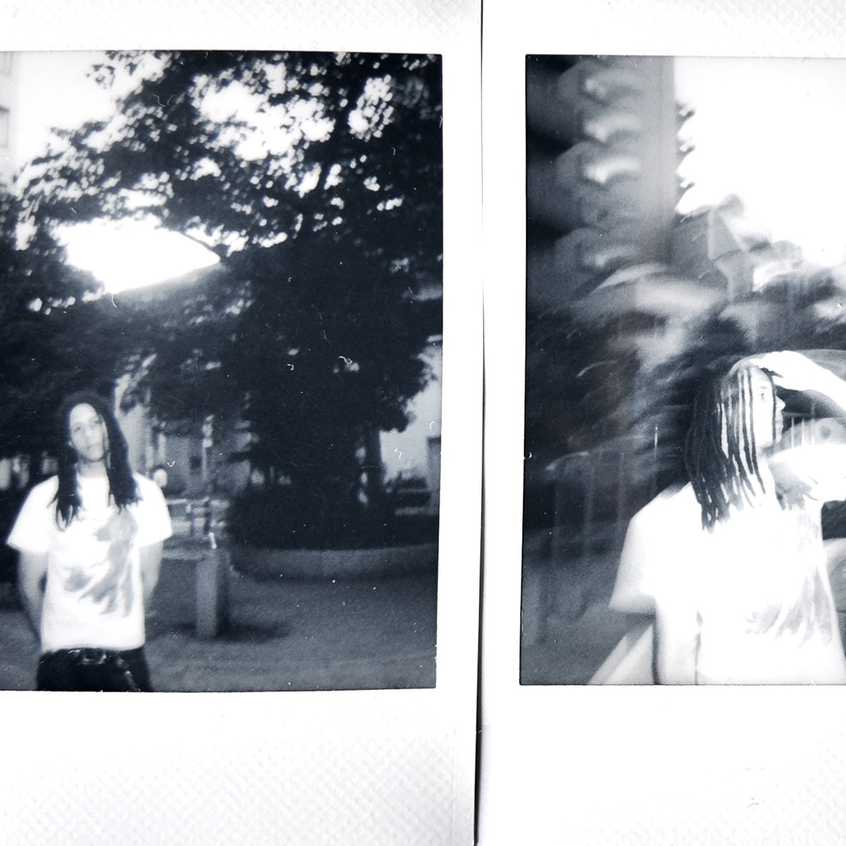 the playground. cover: two instax photos of 6sezen in a park, black and white