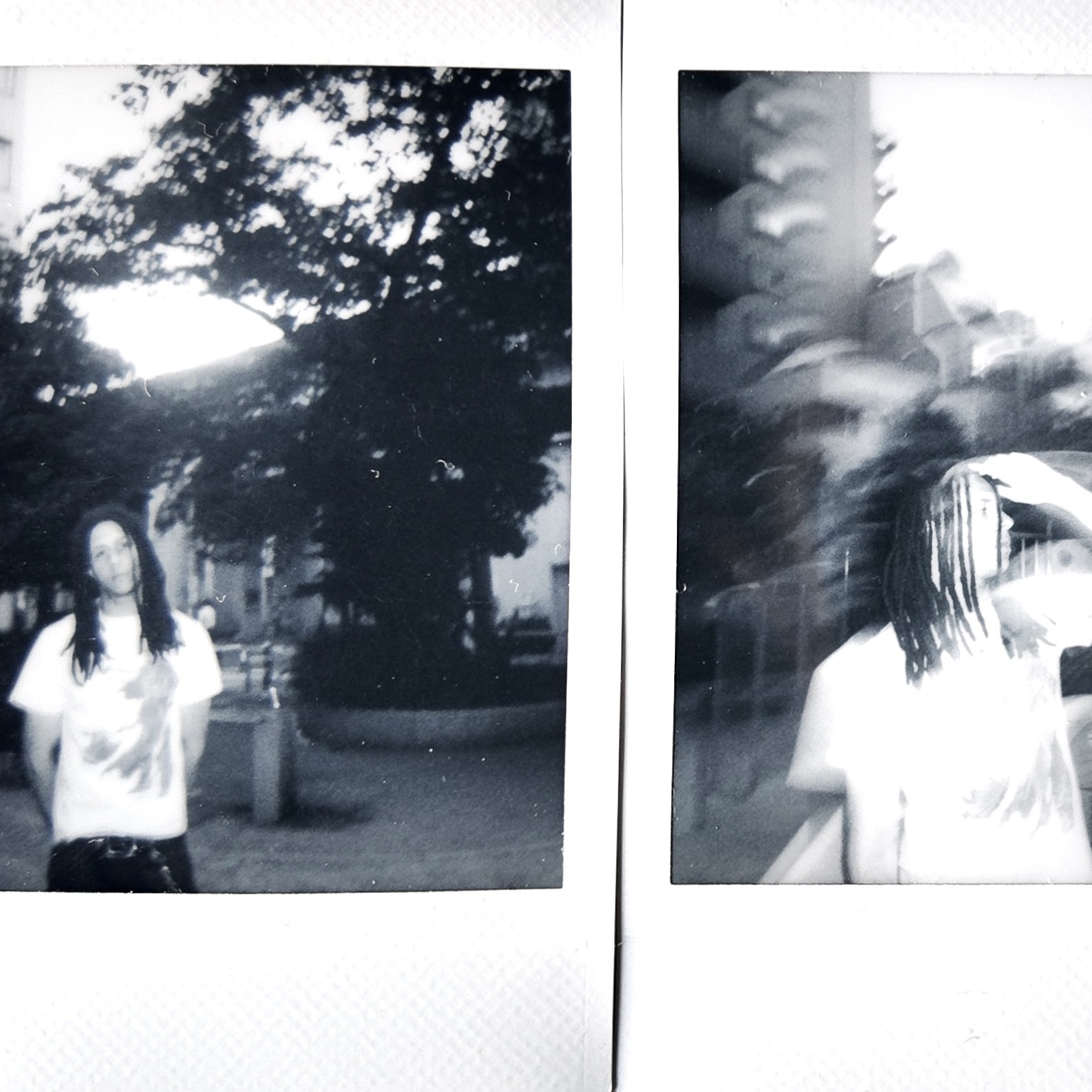 the playground. cover: two instax photos of 6sezen in a park, black and white